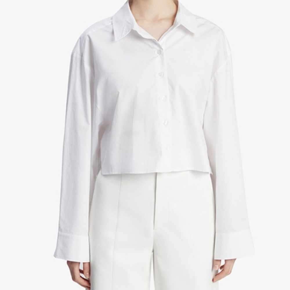 NWT Bardot White Cropped Button-Down Shirt